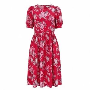 Laura Ashley Vintage Puff Sleeve Prairie Cottagecore Cotton Midi Dress USA 10